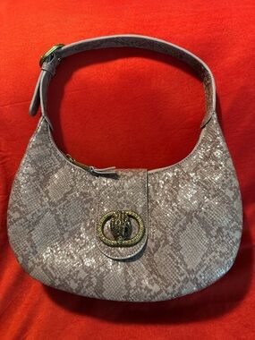 Kurt Geiger Taupe Snake-Print Shoulder Bag with Antique-Gold Clasp
